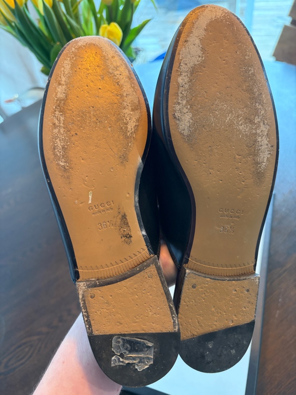 Gucci Black Leather Horsebit Loafer Mules with Gold Hardware - Picture 2 of 2